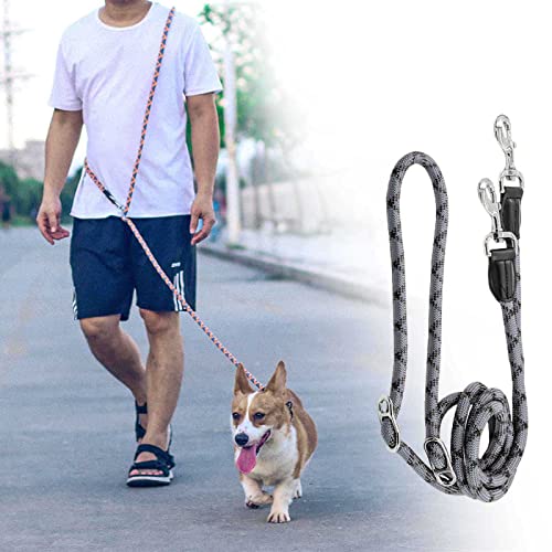 Hands Free Dog Leash(8.5Ft), 8 In 1 Multifunction Nylon Double Leash For Dogs,1.2Cm Dog Training Leash With Reflective Stitching, Adjustable Waist Dog Leash Fits All Waist For Medium Large Dogs-Grey #TOP1