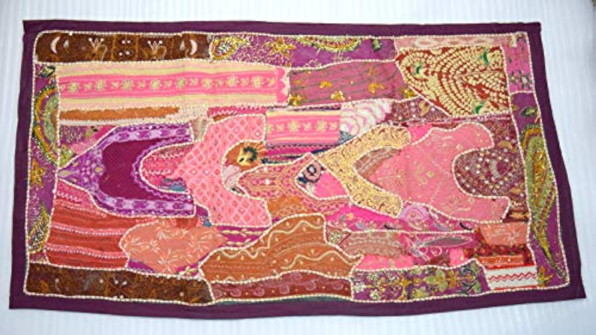 Vintage Handmade Patchwork Embroidery Tapestry, Wall Hanging