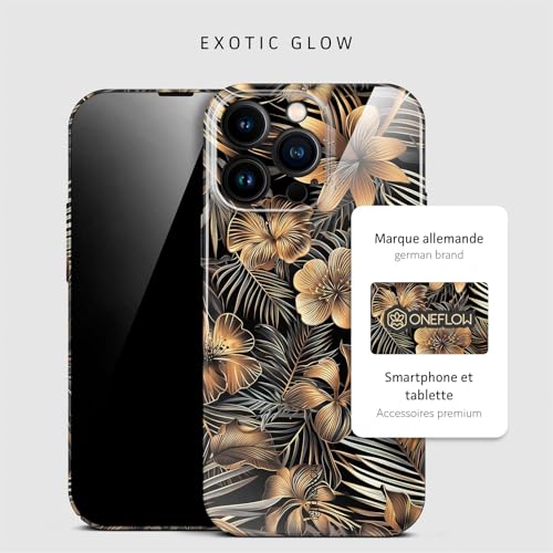 Coque iPhone 14 Pro Max motif floral Or Noir rigide mince antichoc avec caméra