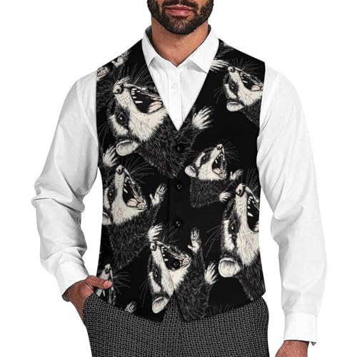 Funny Possum Men's Suit Vests Business Formal Dress Vest V-Neck Waistcoat for Wedding Casual
