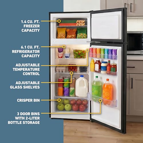 West Bend Apartment Refrigerator Freestanding Reversible Dual Doors Full Fridge with Freezer, Full-Range Temperature Control with Adjustable and Removable Door Bins and Shelves, 7.5-Cu.Ft, Black by West Bend - Image 2