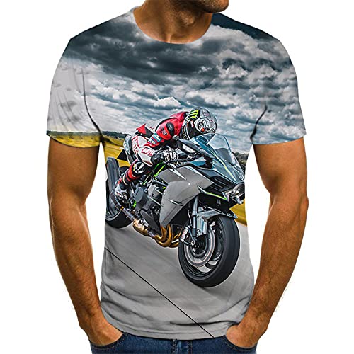 Camiseta de manga corta cool racing t-shirt con impresión de motocicleta