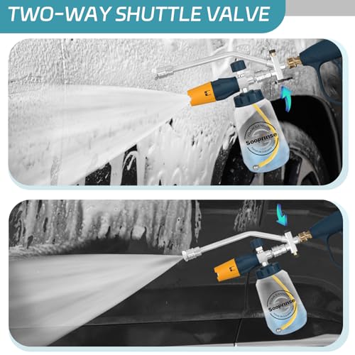 Image of Sooprinse Pressure Washer Foam Cannon with Short Pressure Washer Gun, Dual Connector Accessory, Snow Soap Attachment for Car Wash, 5 Nozzles Tips with 1 /4 inch Quick Connect， 4000 PSI