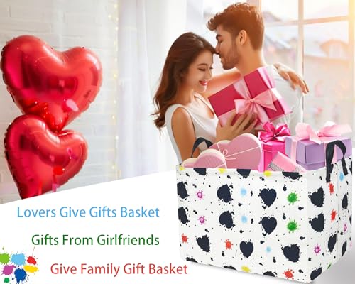 Image of Valentines Day Basket Large Foldable Heart Shaped Storage Box for Gifts Kids Empty Storage Bins Rectangular Toy Organizer Decor (Graffiti Love)