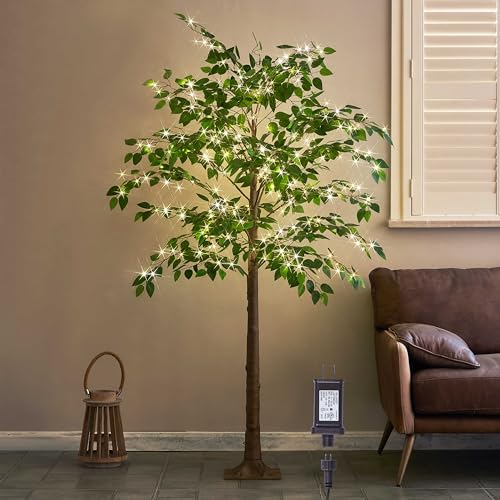 Hairui Artificial Ficus Silk Tree Lights 6FT 264 LED Fairy Lights, Faux Plant Tree with Lights for...