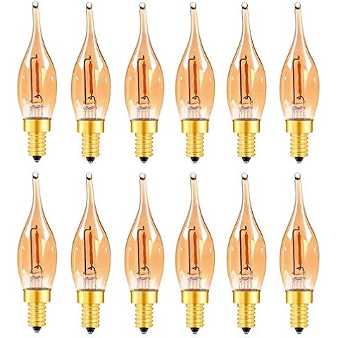 Vintage Edison Light Bulb, C22T LED Bulb 0.5W Light Candle Lamps Amber Glow E14 Base LED Filament Night Lamp for Chandelier,2pcs Cover