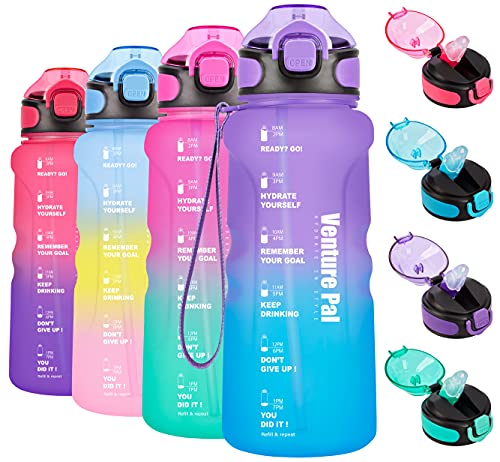 Venture Pal 32oz Motivational Water Bottle with Time Marker & Straw, Leakproof BPA Free Water Jug to Ensure You Drink Enough Water Throughout The Day for Outdoor Enthusiasts-Purple/Blue Gradient
