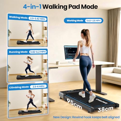 CHAOKE Walking Pad Treadmill for Home, 6.2MPH Under Desk Walking Pad with 9% Incline for Office Small Spaces, 2.75HP Quiet Running Machines, Remote Control, 330LBS Capacity, 12 HIIT Programs