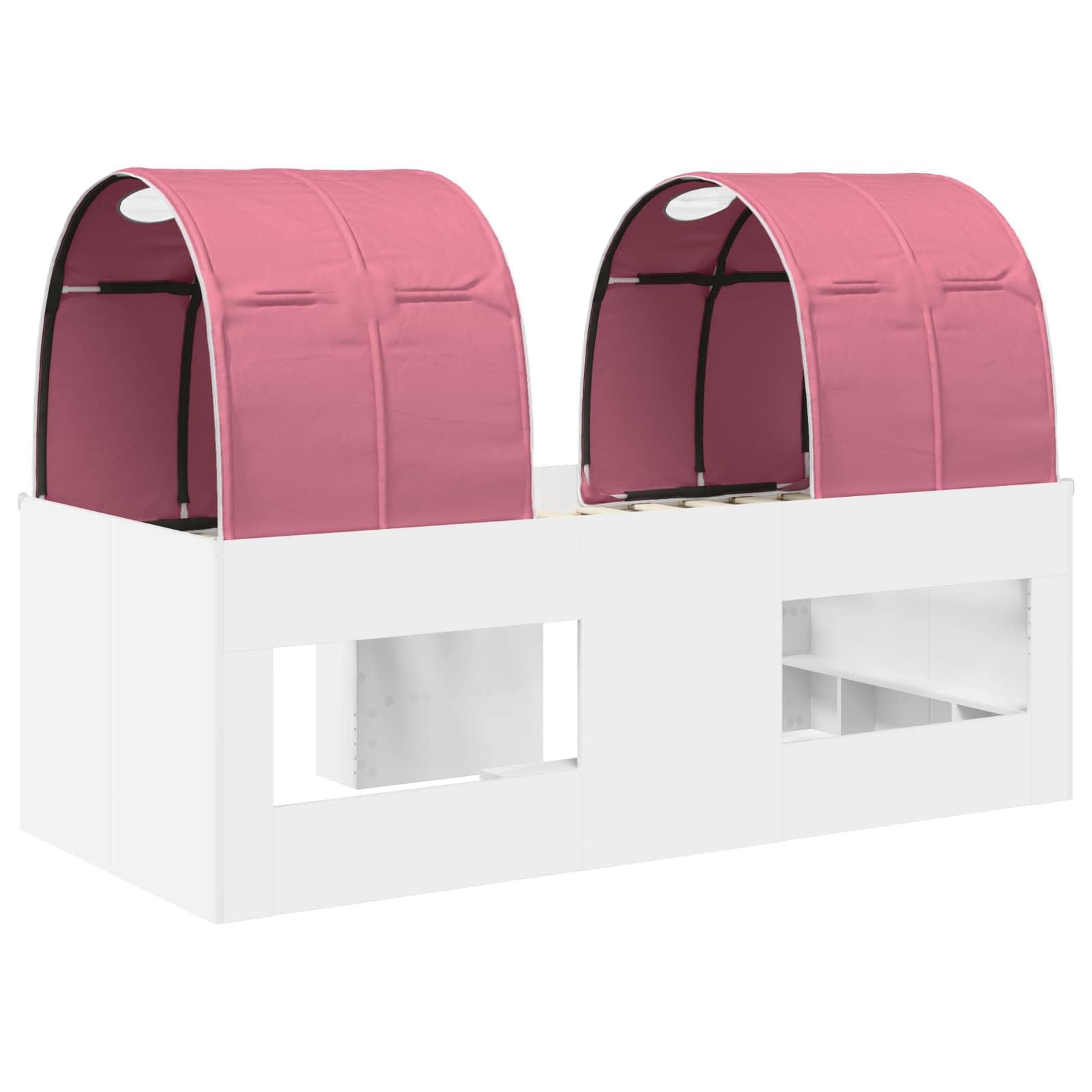 Cama infantil con túnel, color blanco y rosa, 203 x 111 cm, cama de juegos para niñas, niños, cama alta de madera, capacidad de carga de 120 kg, marco de cama estable para habitación de los