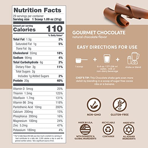 Image of Designer Wellness, Designer Whey, Natural Whey Protein Powder with Probiotics, Fiber, and Key B-Vitamins for Energy, Gluten-Free, Gourmet Chocolate, 2 lb