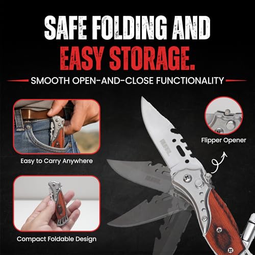 Image of RUAAL Utility Knife for Packaging, Carton Opening & Household Use | Folding Utility Cutting Tool | Stainless Steel Blade | Compact Multipurpose Cutter with Light