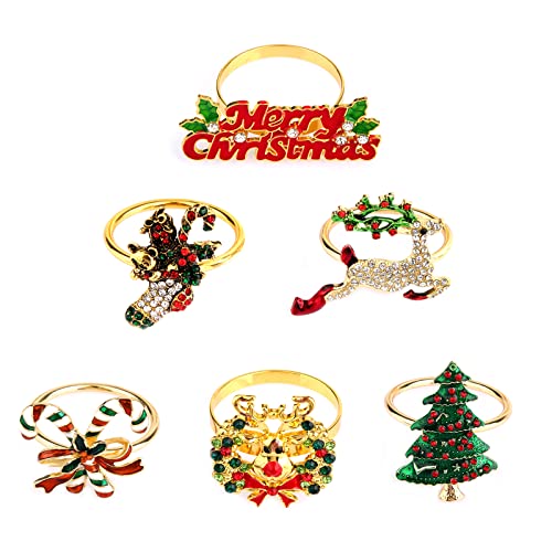 TOYMIS 6 Piezas Servilleteros Navideños Hebilla Metal Galvanizado Alces Nieve para Decoración Mesa Cena Navidad Boda Cumpleaños Fiesta Suministros