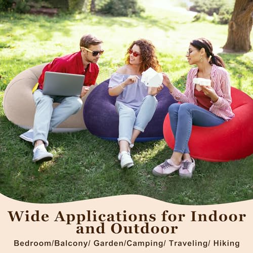 Image of Realspring Inflatable Bean Bag Chairs Outdoor Blow up Camping Chairs Inflatable Lazy Sofa Folding Portable Bean Bag Loungers Couch for Movie Night(Brown, Red, Blue, Orange,4 Pcs)