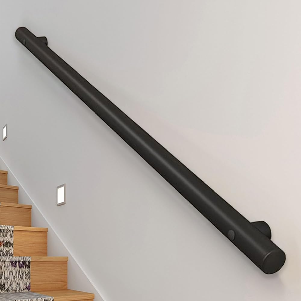 Poręcze schodowe ścienne, montowany na ścianie drążek do montażu na schody - Kompletny zestaw balustrad ze stali nierdzewnej do schodów wewnętrznych/zewnętrznych, czarnych, nowoczesnych poręczy