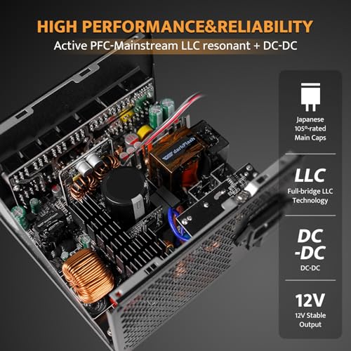 Image of darkFlash PMT Fully Modular Power Supply ATX 3.1& PCIe 5.1 Ready, 2 x 12VHPWR Cable Included, 100% Japanese 105C Capacitors, 80 Plus Gold Gaming PSU (80+ Gold (ATX 3.1) BK, 750 Watts)