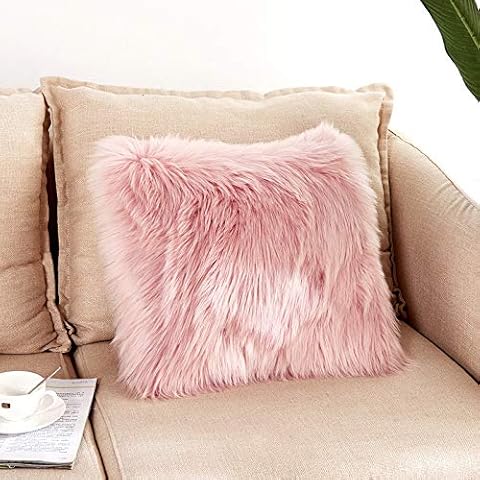 New Luxury Double-sided Faux Fur Throw Pillow Cover- Fluffy Soft Decorative Square Cushion Cover For Living Room Sofa Bedroom Car 45x45CM/18x18 Inch (Pink) Cover