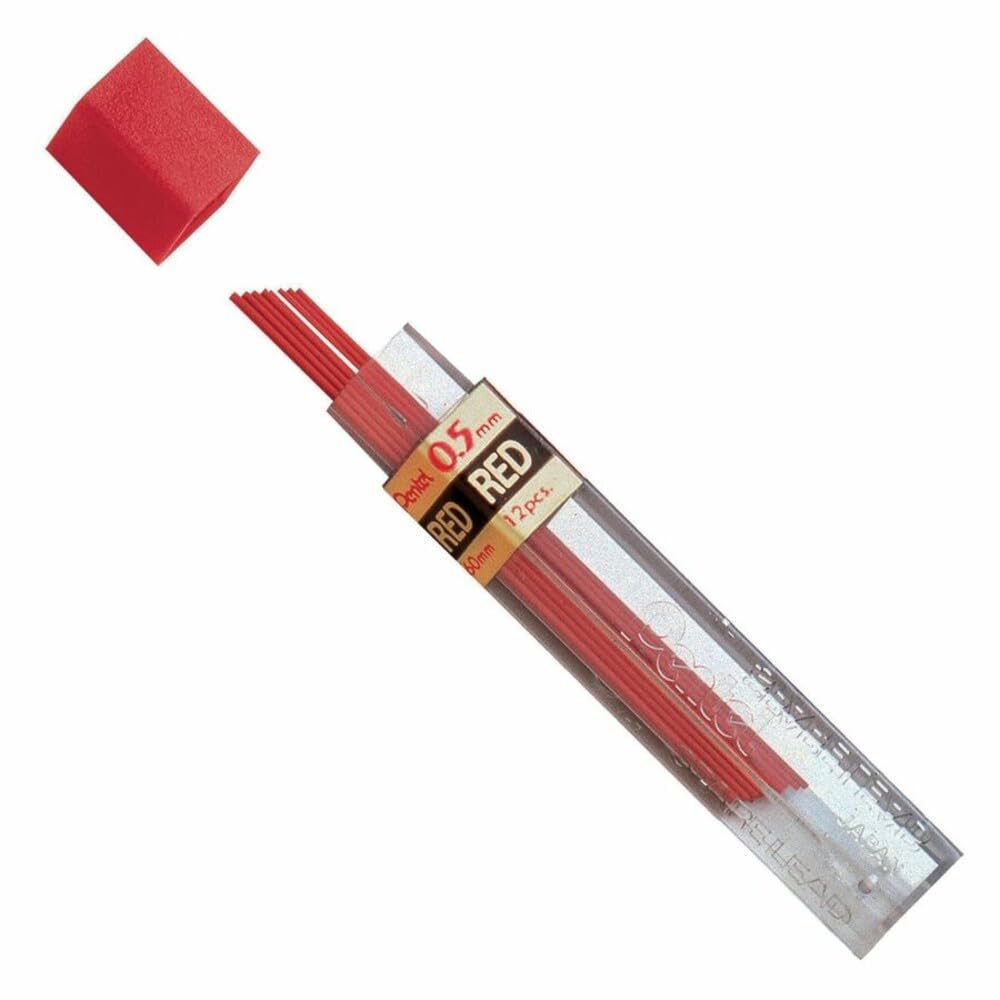 Pentel Etui PPR z 12 czerwonymi wkładami uzupełniającymi do ołówków mechanicznych 0,5 mm