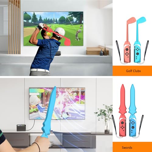 Kit de Accesorios para Nintendo Switch 2 2025 Deportivos - Switch 2 Sports Pack Kit con raquetas de Tenis palos de Golf Espadas Chambara Piernas Correa Puños de bolos Maracas, Bolsa de Transporte - imagen 3