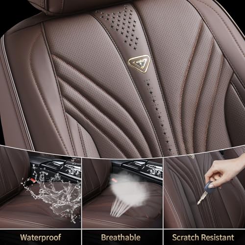 Image of Car Seat Covers, Dark&Brown Leather Car Seat Covers Front Seats, Premium Leatherette Car Seat Cushion for Cars, Automotive Seat Protectors Universal Fit for Most Sedans Cars SUV Trucks