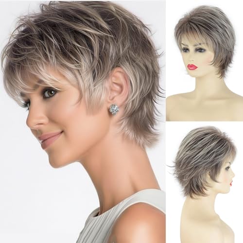 SEVENCOLORS Short Pixie Wavy Wigs for White Women Natural Looking
