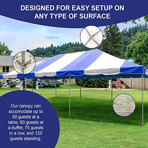 Party Tents Direct 20x30 Canopy Tent - Steel Frame - Outdoor Gazebo Pavilion Sun Shade Camping Shelter - Blue Vinyl Heavy Duty Waterproof Tent Cover - Event Tents for Parties Wedding - Image 2