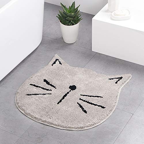 LAOSHIZI Tapis de Bain Dessin animé Chat Absorbant antidérapant Moelleux Tapis de Bain Salon entrée Tapis Gris Cover