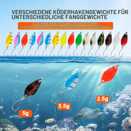 PUWOWYE Forellen Spoon Set Forellenköder, 16 Stücke Kunstköder Spinner Blinker Set AngelKöder 2.5g/ 3.5g/5g Angelzubehör mit Aufbewahrungsbox für Hecht Zander Barsch Forelle – Bild 4