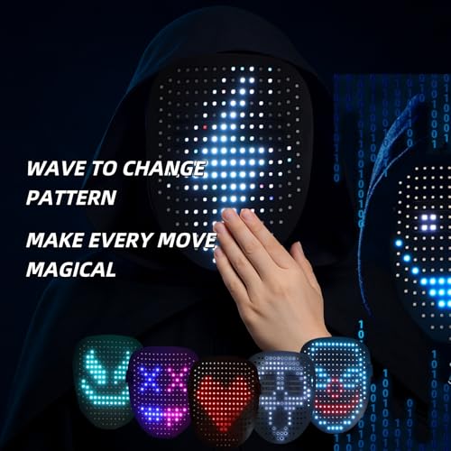 MiniLuxis LED Gesture Sensing Light-Up Mask – USB-C Rechargeable, 50+ Patterns, Super Long 8H Runtime – Perfect for Christmas, Halloween, Cosplay, Festivals, Party Costume - image 3