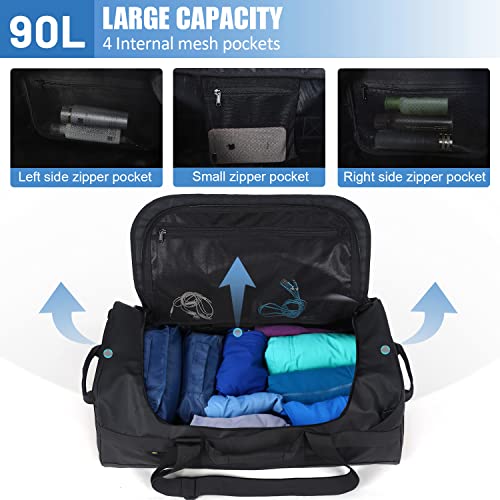 Mier 60L Water Resistant Backpack Duffle Heavy Duty Convertible Duffle Bag With Backpack Straps For Gym, Sports, Travel, Black #TOP3