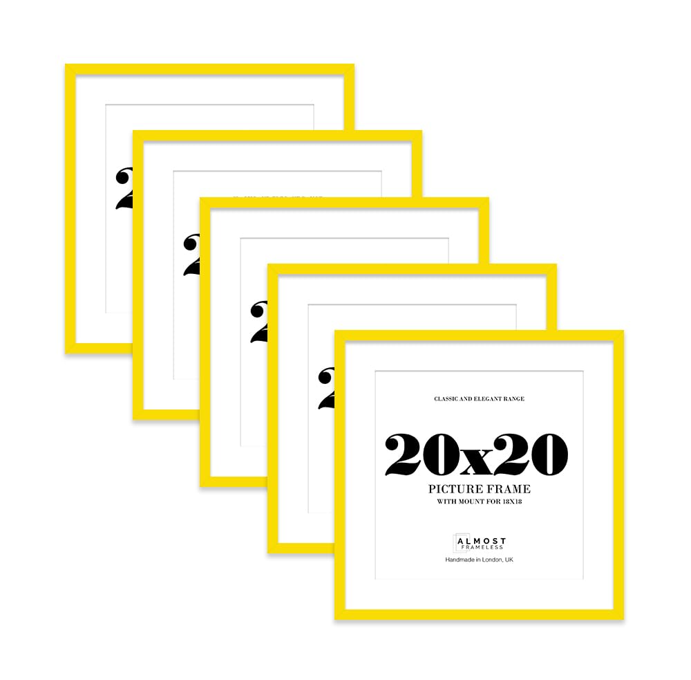 20x20 Yellow Picture Frame with Mount for 18x18 Photos, Prints - Modern Square Wall Frame, Set of 5
