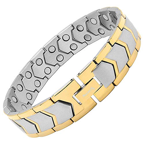 MagnetRX® Ultra Strength Magnetic Bracelet - Arthritis Pain Relief & Carpal Tunnel Relief Magnetic Therapy Bracelets for Men - Adjustable with Sizing Tool (Silver & Gold)