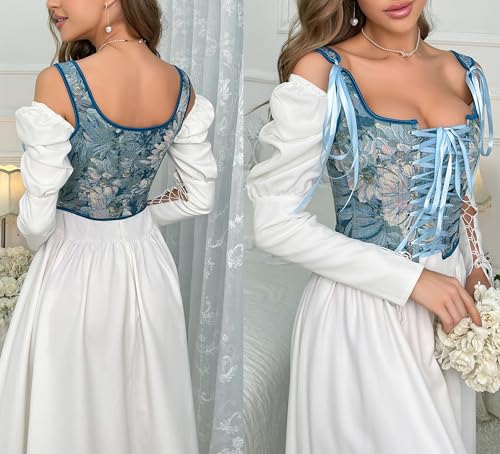 Image of Women-Renaissance-Floral-Corset-Bustier Vintage-Gothic-Camisole-Shapewear | Retro overbust corset bustier top,lace-up adjustable fit,for daily,cosplay, Halloween and themed costume