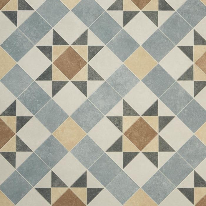 Tile Effect Vinyl Flooring Roll Beige & Grey Victorian Felt Back Lino Flooring for Kitchens, Bathrooms and Hallways 2m 3m Width 2m To 7m Length (Barlow, 3.5m x 2m)