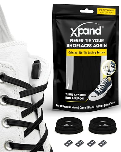 Xpand No Tie Elastic Black Shoe Laces. 1 Size Fits All for Adults & Kids | Stretch Laces for Sneakers, Runners & High Tops Shoes