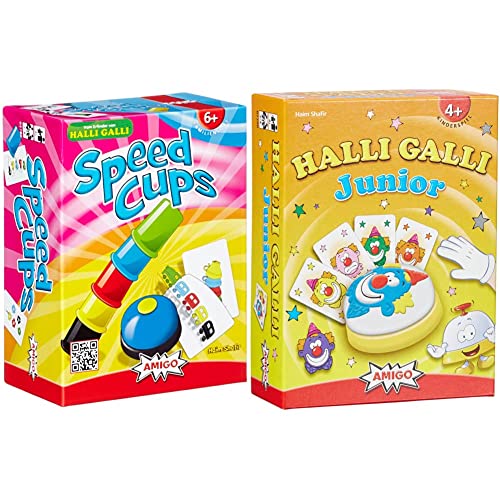 AMIGO - Speed Cups, Geschicklichkeitsspiel & Halli Galli Junior, Kartenspiel (2-4 Spieler, ab 6 Jahren)