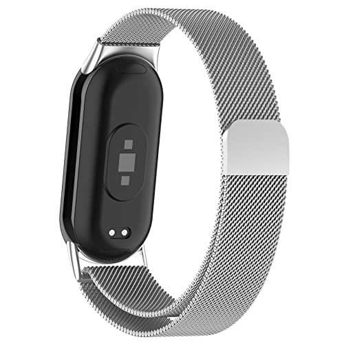 Milanaise Magnetic Armbänder für Xiaomi Smart Band 10/9/8 Armband Damen Herren Magnet Edelstahl Milanese Loop Metal Mesh Sport Ersatzarmband für Xiaomi Miband 8/Mi Band 9/Miband 10/Miband 10 Silber