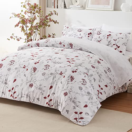 Emme Botanical Comforter Set With Red Floral King Size 7 Pieces，Brushed Microfiber Bed In A Bag, Ultra Soft Bedding Set With Sheets (Red Floral, King (7 Piece)) #TOP12