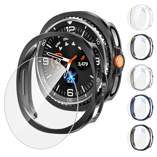 Tensea [5+5Pack for Samsung Galaxy Watch 8 Classic Screen Protector Case 46mm Accessories Hard PC Bumper/HD Anti-Fog Tempered Glass Protective Film Face Cover Set for Women Men