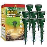 Solar Powered Mole Repellent for Lawns, 8 Packs Ultrasonic Vole Repeller Outdoor, IP 65 Waterproof Outdoor Ultrasonic Mole Deterrent Get Rid of Gopher Vole Skunk Groundhog Snake in Garden Yard Lawn