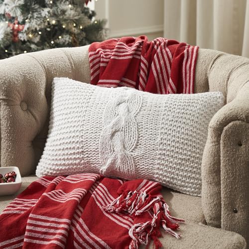 VHC Brands Cable Knit Sweater Pillow White 12x20