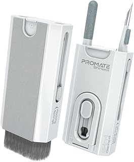 مجموعة منظف بروميت، مجموعة تنظيف الكترونية 8 في 1 مع فرشاة عالية الكثافة، إسفنجة متدفقة، قماش فايبر قابل للإزالة، زجاجة رذاذ، أداة سحب مفاتيح وحامل موبايل، شاين كيت