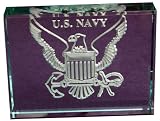 U.S. Navy Hand Carved Etched Glass Paperweight