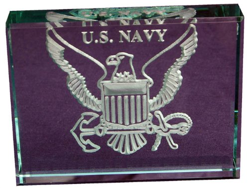 U.s. Navy Hand Carved Etched Glass Paperweight #TOP29