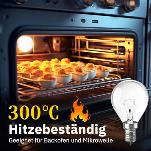 Caldarax 2 Stück Backofenlampe E14 G45 230V, Bis 300°C Hitzebeständiges, 2700K Warmweiß Backofen Birne, 77MM * 45MM, Dimmbar Globe Klar Lampen, Backofen Glühbirne E14 für Ofen, Lava Lampe