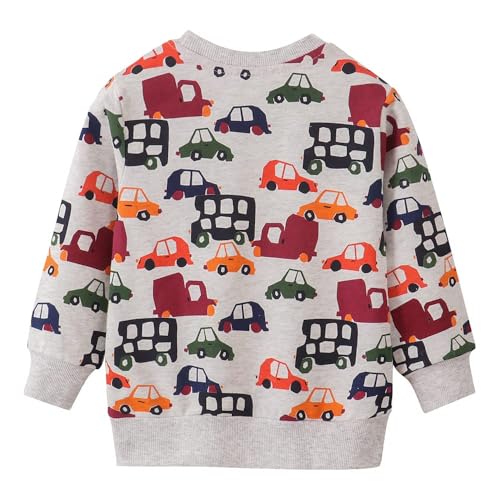 Image of Popshion Toddler Boys Sweatshirts Dinosaur Long Sleeve Pullover Crewneck Shirts Cartoon Tee Sport Tops for Kids 1-8T