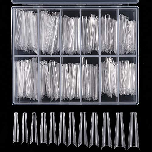 Extra Long Coffin Nail Tips - 240 Pcs XXL C Curved Coffin Shape Nail Tips Clear Half Cover Nail Tips for Acrylic False Nail with Box, 12 Sizes