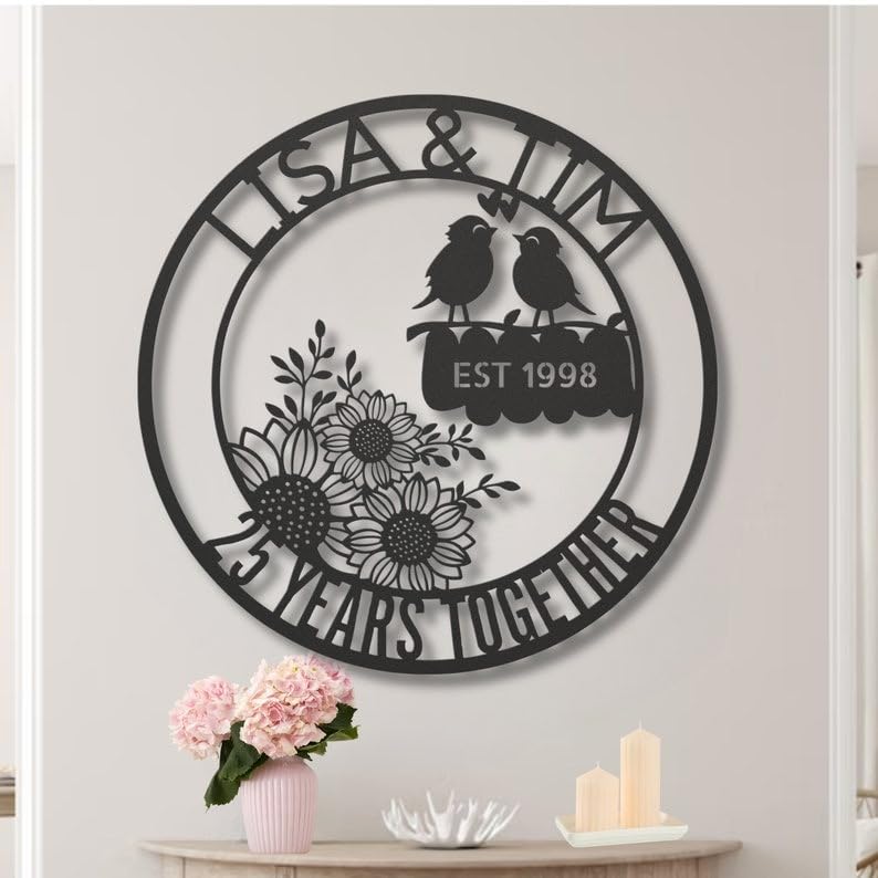 LOURENTS Personalized 50th Anniversary Valentine's Gift For Parents Metal Sign Bird Couple V1 12-24 inches Anniversary Wedding Gifts For Couple