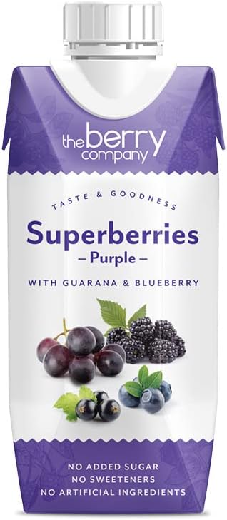 The Berry Company Superberries Purple Juice Blend with Blueberry & Guarana, 330 ml Drink — No Added Sugar, No Sweeteners, No Preservatives, No Artificial, Juice Drink Made with Natural Ingredients