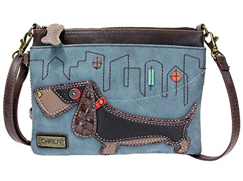Chala Weiner Dog Mini Crossbody Handbag Dog Lovers Convertible Straps Dachshund Mom (Indigo)