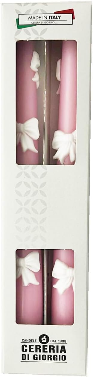 Set of 2 Tapered Candles in Powder Pink with Cream Wax Flakes - Height 25 cm - Craft - Made in Italy Cereria Di Giorgio